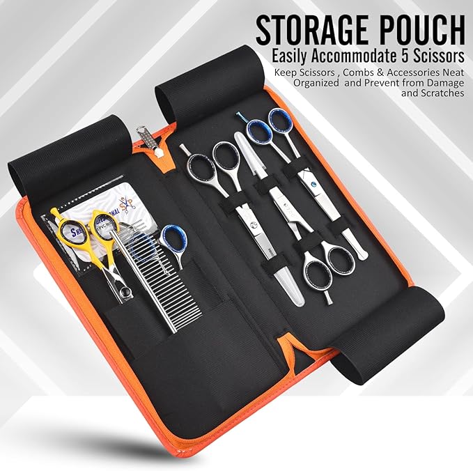 Shears Professional Leather 5 Scissor & Shear Storage Case for Hairstylist - Hairdresser -Scissor Holder Perfect for home-saloon use (Orange)