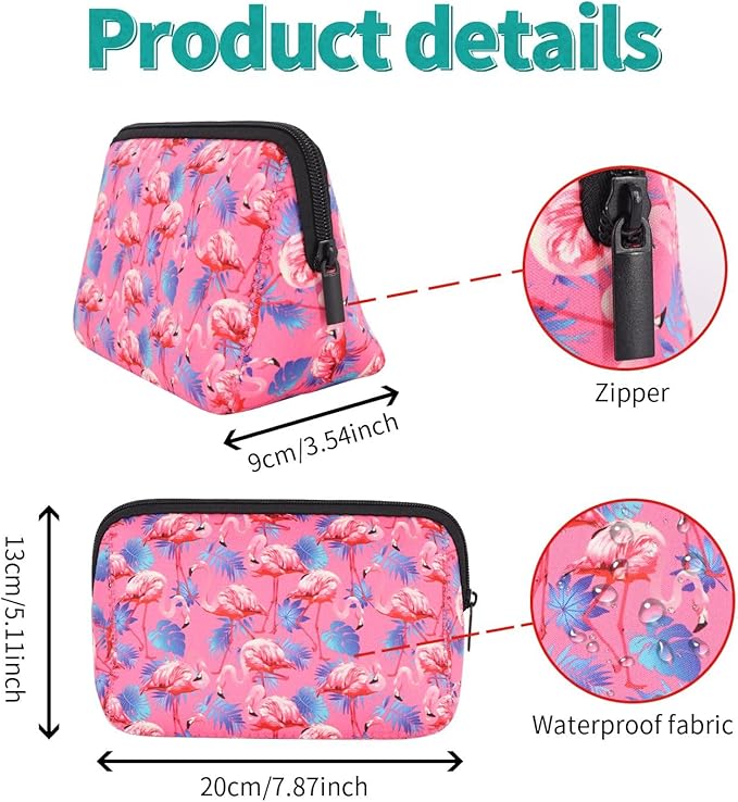 AJLTPA Waterproof Neoprene Cosmetic Bag, Pink Flamingo