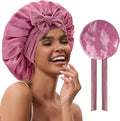 YOHTAS Satin Hair Bonnet for Sleeping Women, Double Layer Silk Bonnets for Women with Tie Band, for Braids Curly Long Hair