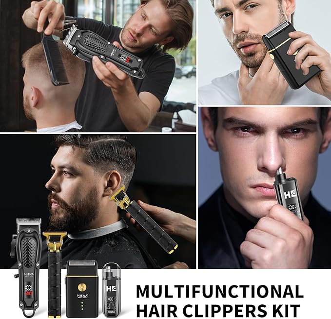 Hair Clippers for Men Professional, Cordless Complete Barber Kit with Electric Hair Clipper T-Blade Beard Trimmer Foil Shaver Nose Trimmer, Men's Hair Cutting Grooming Kit, 8 Guide Combs, Barber/Home