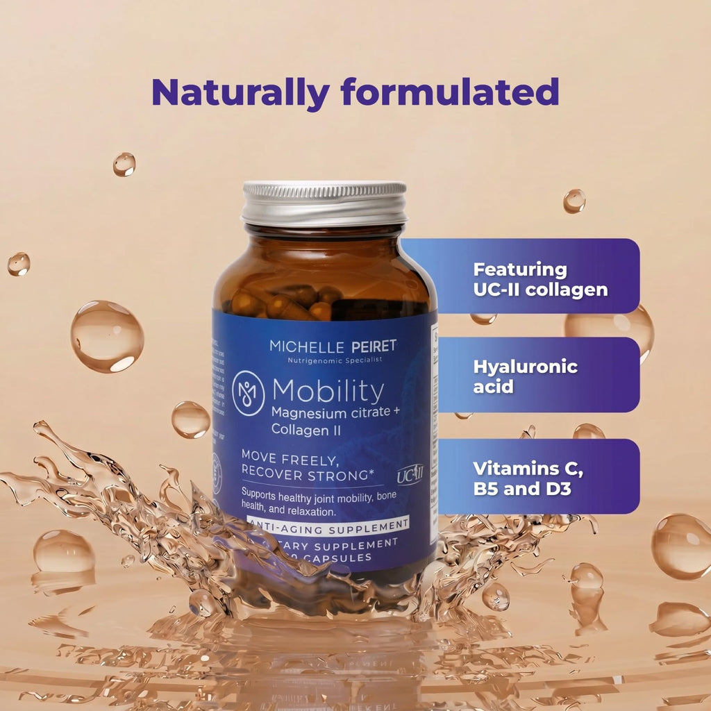 Michelle Peiret Mobility - Magnesium + Collagen Supplement with Hyaluronic Acid & Vitamin C | Supports Bones, Joints & Muscles | Gluten-Free & Non-GMO | 60 Capsules for Men & Women