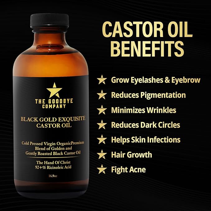 The Goodbye Company Organic Jamaican Black Castor Oil for Hair, Skin, Brows & Lashes, 16.9 oz