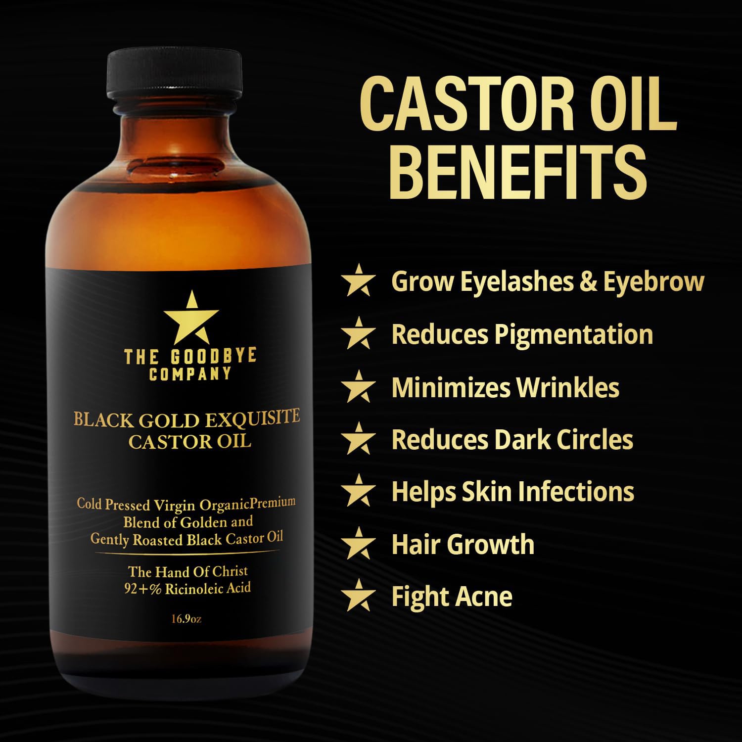 The Goodbye Company Organic Jamaican Black Castor Oil for Hair, Skin, Brows & Lashes, 16.9 oz