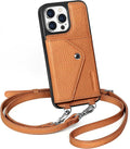 LUCKYCOIN Crossbody Phone Case for iPhone 14 Pro,100% Genuine Leather Phone Wallet Case for Women, Premium Hands-Free Phone Purse with Expandable Flip Card Holder & Adjustable Strap - Pebble Brown