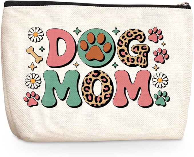 Wenboco Dog Mom Gifts for Women Makeup Bag, Flower Travel Cosmetic Bag Dog Lovers Gifts for Women, Pet Owner, Portable Pouch Purse Travel Essentials Toiletries Accessories?Christmas Birthday Gift