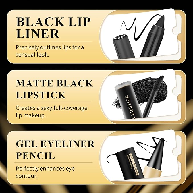 UAOE Black Lipstick Halloween Black Lip Liner Gel Eyeliner Pencil