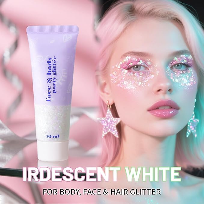 DAGEDA Iridescent Body Glitter Gel, Sparkly Hair Face Glitter Makeup