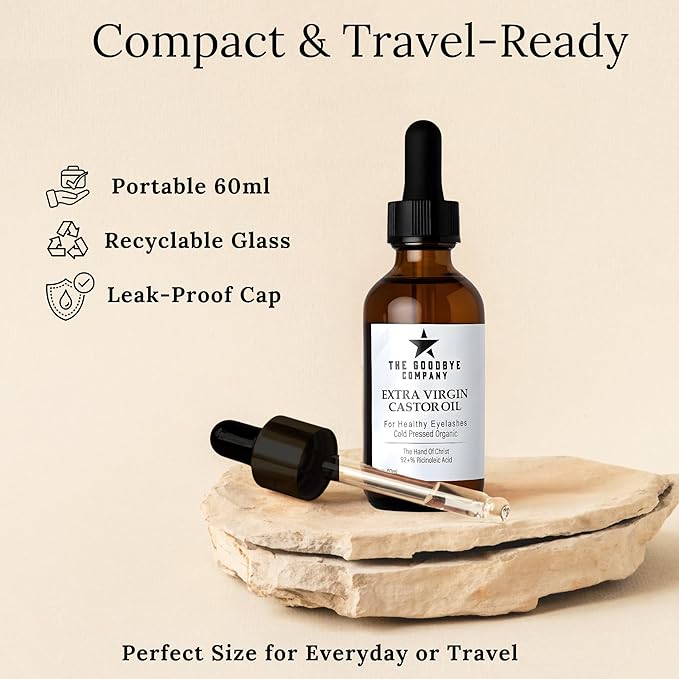 The Goodbye Company USDA Organic Castor Oil for Eyelashes and Eyebrows Growth, 100% Pure Cold-Pressed, Hexane-Free 60ml with Applicator, Handcrafted in Florida for Hair, Skin & Lashes