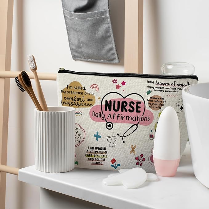 RYYCDOI Nurse Makeup Cosmetic Bags - Women's Appreciation & Graduation Gift with Daily Affirmations