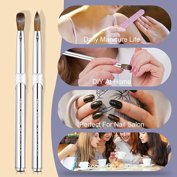 Shine Chance Acrylic Nail Art Brush Size 8, 100% Pure Kolinsky Hair Oval Nail Brush for Acrylic Application, Professional Nail Extension Manicure Tool Striping Nail Drawing Pen for DIY Home Salon