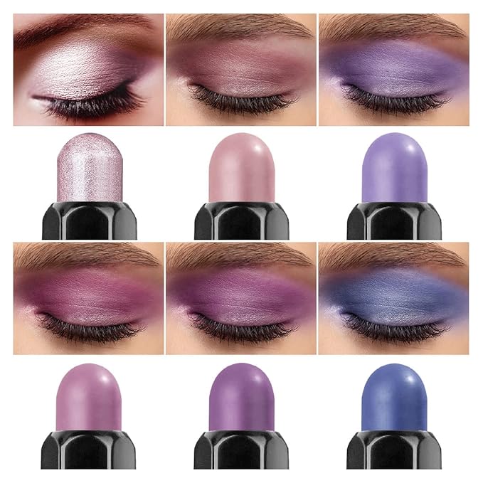LUXAZA 6PCS Cream Eyeshadow Stick Makeup Sets, Metallic And Matte Shimmer Eye Shadow, Eye Brightener Stick Pencil Crayon Make up Set - Purple Pink