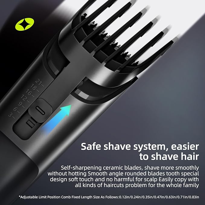 beici Hair Clippers for Men and Kids Adjustable Length Trimmer Haircut Professional Haircuts Tool Grooming 6 Kit LED Screen Display Fast Charge for Family Black