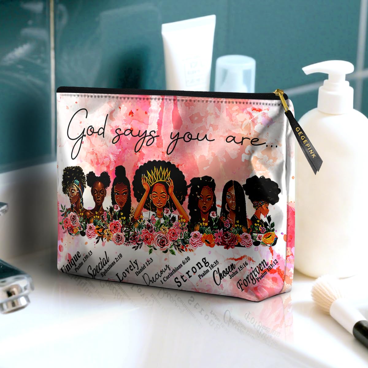 GEGEPINK Cute Makeup Bag for Purse Waterproof Cosmetic Bags for Women Funny Smooth Zipper Travel Toiletry Pouch 10X8 Inches-African American Afro Makeup pouch