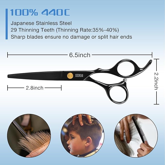 SCEDREAM 11-Piece Hair Cutting Scissors Kit - Professional Set with Thinning Scissors, Comb, Cape, Clips, Brush, Leather Bag for Barber, Salon, Home