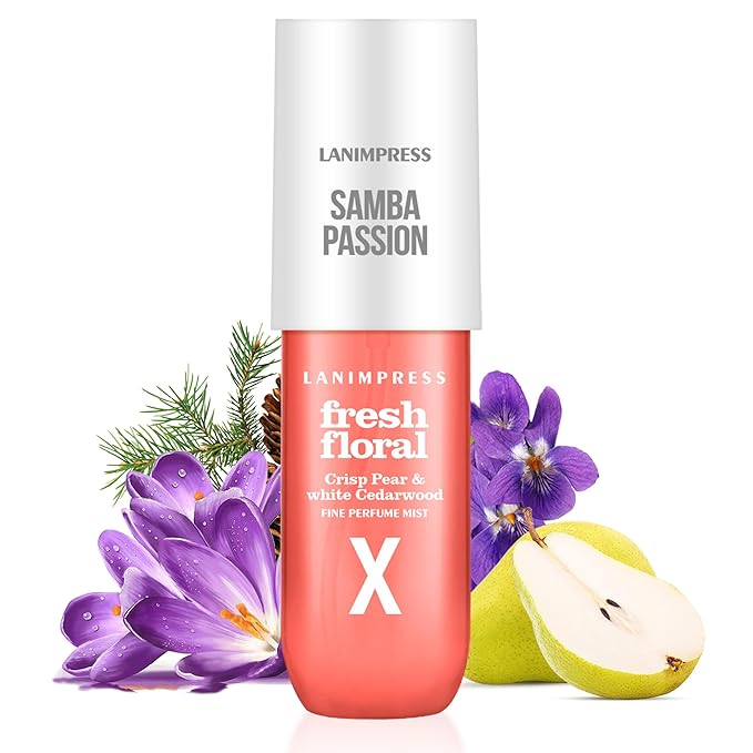 LANIMPRESS 3 FL OZ Hair and Body Fragrance Mist, Eau De Parfum for Women,Fruity Floral Perfume No.10, Juicy Flower Scent– With Notes of Juicy Pear,Pink Violet,White Cedarwood,Travel Size Body Spray