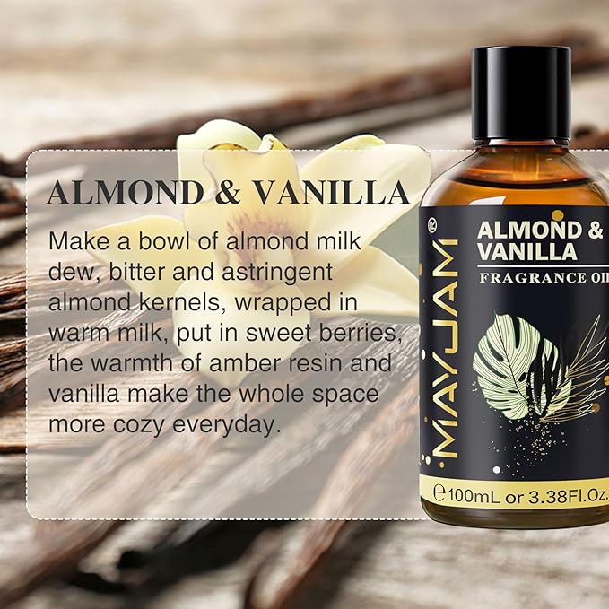 MAYJAM Almond & Vanilla Fragrance Oil for Diffusers, 100ML/3.38FL.OZ