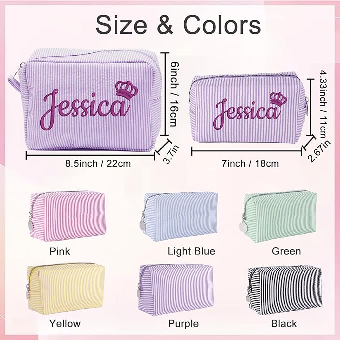 Ajiangwu Personalized Makeup Bag with Embroidered Name&Birth Flower for Bridesmaid Gifts,Custom Small Travel Cosmetic Bag Toiletry Bag Wedding Gifts for Bride