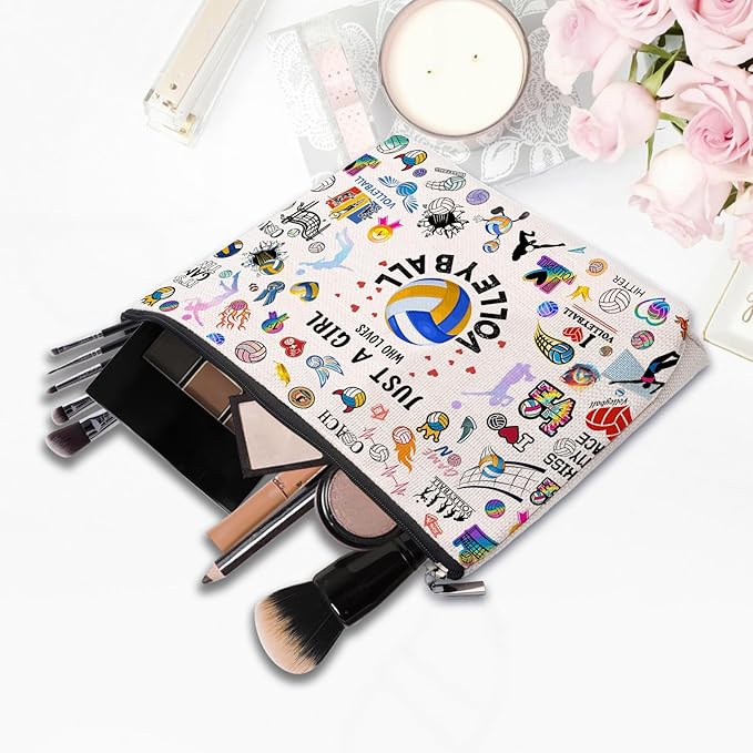 CEASQVAA Volleyball Gifts Makeup Cosmetic Bag for Women, Volleyball Stuff Accessories for Volleyball Players Teams, Volleyball Travel Bag Pouch Purse for Men Women
