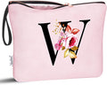 Vavabox A-Z Personalized Makeup Bag, Birthday Gifts for Women Mom, Gifts for Best Friend, Bride Bridesmaid Cosmetic bag (W, 06-Pink)