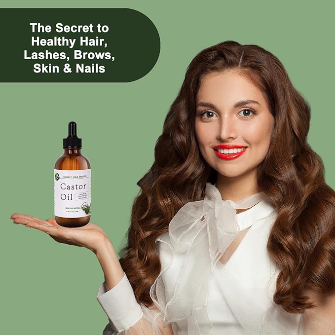 MAYLINK Castor Oil Organic Cold Pressed Unrefined Glass Bottle-Organic Certified 100% Pure Hexane Free,Organic Castor Oil for Face,Hair Growth,Eyelashes,Caster 4.23fl.oz/120ml
