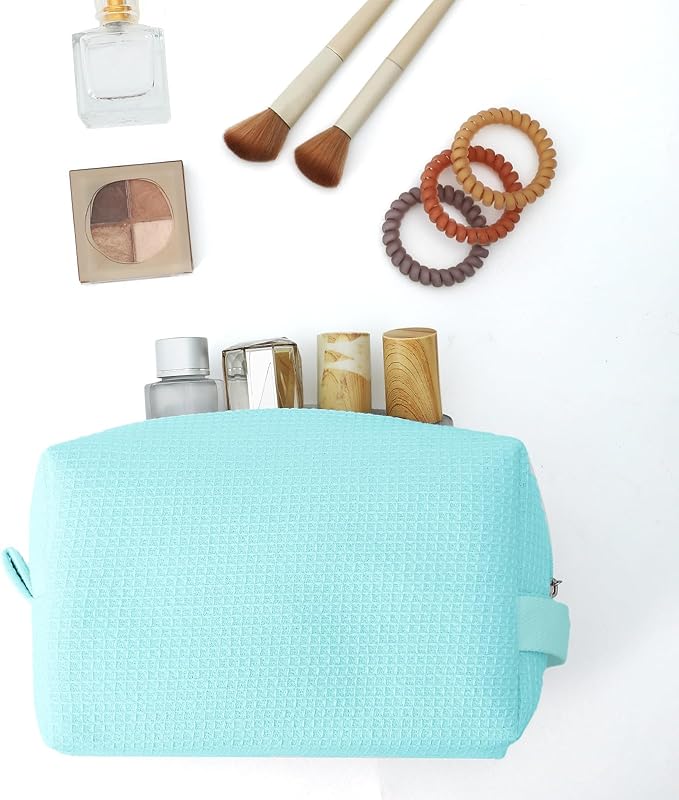 DYSHAYEN Small Waffle Makeup Bag for Travel, Mint