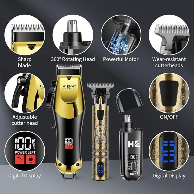 HIENA PRO Hair Clippers for Men, Cordless 3-in-1 Trimmer Grooming Kit