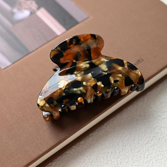 Prettyou Handmade Celluloid Acetate French Design Barrettes Tortoise Shell Claws Hair Claw Luxury Fashion Accessories Hair Clip for Women (black gold)