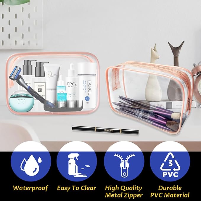 16 Pieces Clear Makeup Bags Bulk, TSA Approved Toiletry Bag for Travel, PVC Waterproof Travel Pouches Clear Pouch with Zipper for Men and Women Carry-on Travel Essentials Cosmetic Bags (Orange)