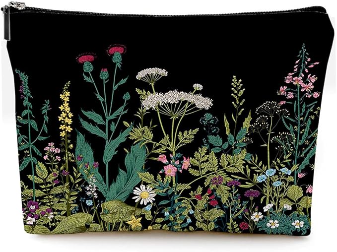 Givotin Small Makeup Bag for Purse Cute Canvas Waterproof Cosmetic Bags for Women Zipper Travel Toiletry Pouch-Wildflowers Makeup Bags