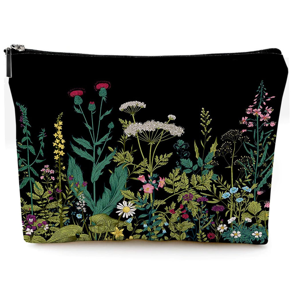 Givotin Small Makeup Bag for Purse Cute Canvas Waterproof Cosmetic Bags for Women Zipper Travel Toiletry Pouch-Wildflowers Makeup Bags