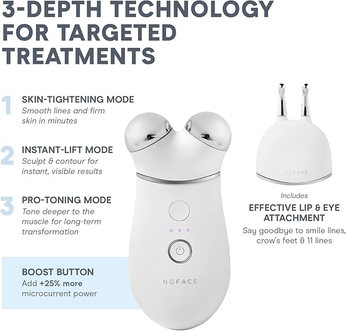 NUFACE Trinity+ Facial Massager + Lip & Eye Attachment - FDA-Cleared Face Sculpting Tool, Targeted Lift for Brows, Eyes & Lips, Reduces & Smooths Smile, Fine Lines - Microcurrent Facial Device