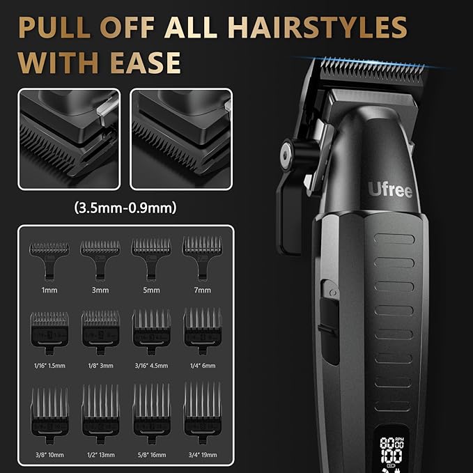 Ufree Cordless Hair Clippers for Men, Professional Barber Clippers Set