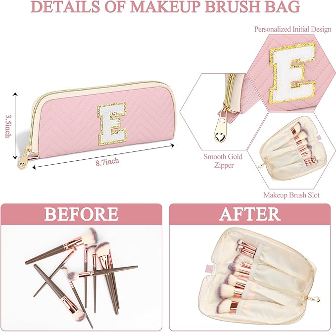 Sernaxi Personalized Initial Makeup Bag Waterproof Leather Cosmetic Bag Travel Toiletry Bag, Valentine’s Day Gift Makeup Organizer Case & Makeup Pouch for Women Teen Girls Mom Girlfriend Wife