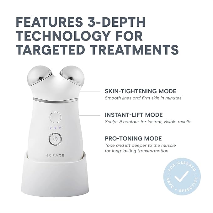 NUFACE Trinity+ Skin Tightening & Face Lift Device - Microcurrent Facial Sculpting Tool to Contour Cheeks, Jawline & Neck, 3 Frequencies, Supports Lymphatic Drainage + Activator Gel, Sandy Rose