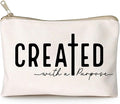 HubbgDesign Created With a Purpose Women Makeup Bag Christian Decor Self Love Gift Toiletry Bag Religious Faith Cosmetic Pouch Linen Cotton Inspirational Multi-Purpose Bag Gift