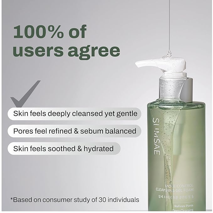 SUMSAE Pore Control Gel-to-Foam Cleanser, Korean Face Wash with Green Tea, Chestnut Shell & Niacinamide, Non-Stripping Daily Cleanser for Excess Oil and the Look of Pores, 155 mL / 5.24 fl oz
