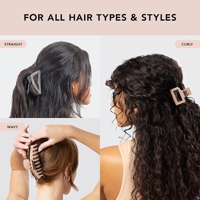 Kitsch Large Assorted Hair Clips for Women, Medium Open Shape Hair Claw Clips for Thick Hair, Small Open Shape Hair Clip & Big Claw Clip for Teen Girls, 3 pcs