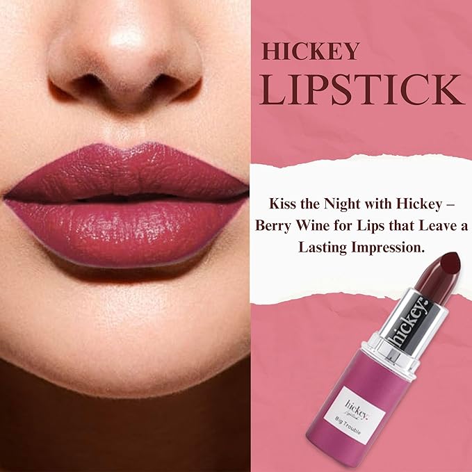 Hickey Lipstick Refill - Big Trouble (Berry Wine) - Hydrating Formula with Jojoba Oil, Long Lasting Velvet Finish Formula - Vegan & Gluten-Free