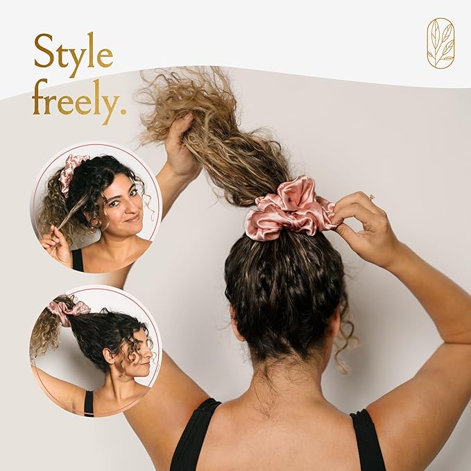 Curlfriend Oversized Mulberry Silk Scrunchies for Women, XL, Blush Pink