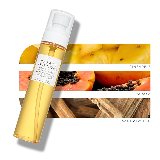 Le Monde Gourmand Papaye Tropique Fresh Mist for Women, Hydrating Body Spray with Electrolytes, Papaya Pineapple Mandarin Scent, Vegan & Cruelty Free, 3.4 fl oz (100 ml)