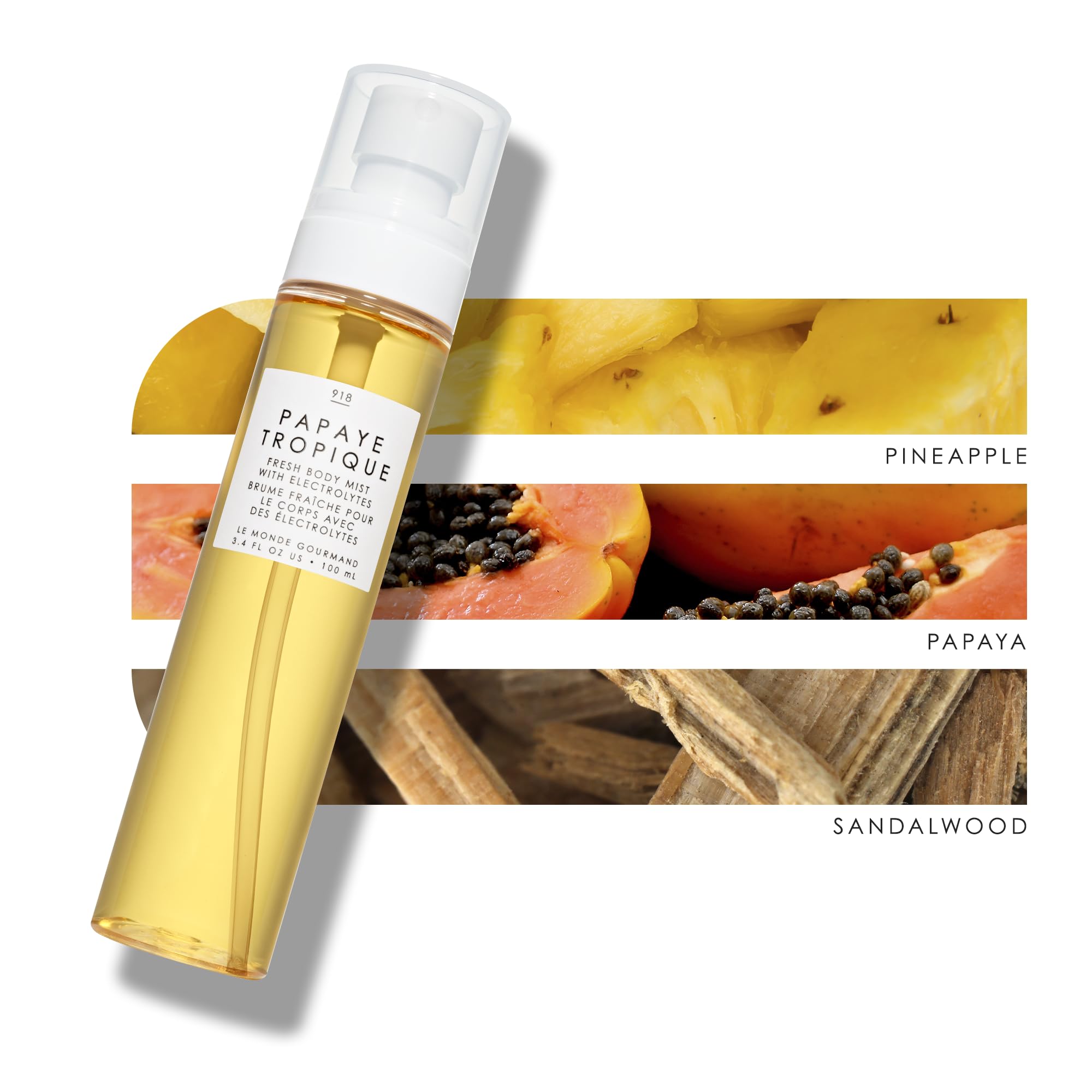 Le Monde Gourmand Papaye Tropique Fresh Mist for Women, Hydrating Body Spray with Electrolytes, Papaya Pineapple Mandarin Scent, Vegan & Cruelty Free, 3.4 fl oz (100 ml)