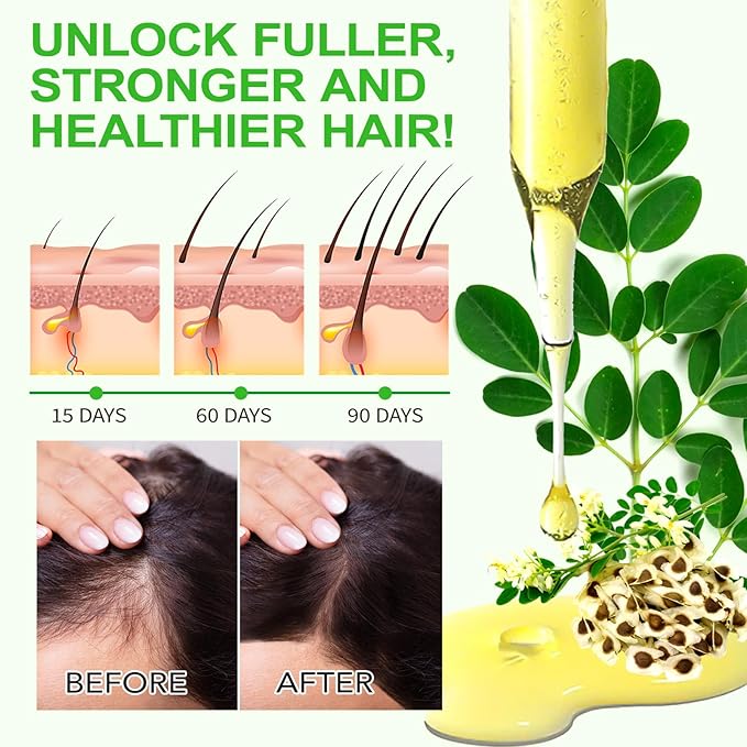 2Pack Moringa Oil 2.02 fl.oz, Pure Natural Organic Cold-Pressed Glass Bottle for Hair Growth, Face, Skin & Body Care, Anti-Aging, Nourish Hair, Scalp & Body Massage