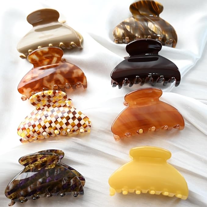 Prettyou Handmade Celluloid Acetate French Design Barrettes Tortoise Shell Claws Hair Claw Luxury Fashion Accessories Hair Clip for Women (check)