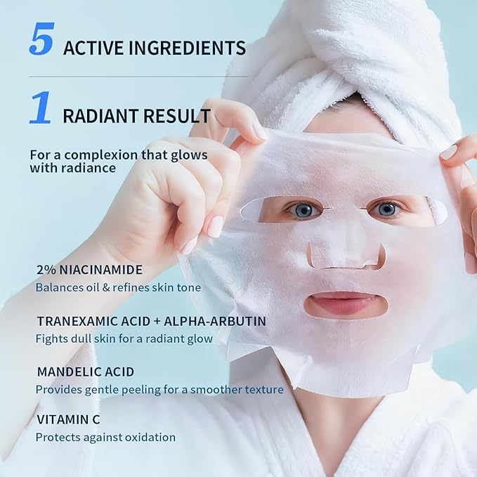 RAZUYEN Brightening & Hydrating Face Mask with Niacinamide, 10 Packs