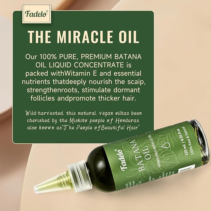 Fadelo Batana Oil - Dr Sebi Organic Oil for Hair Growth, 100% Raw Pure Natural from Honduras, Deeply Nourishing Scalp for Thicker & Stronger Hair, 4.05 fl oz