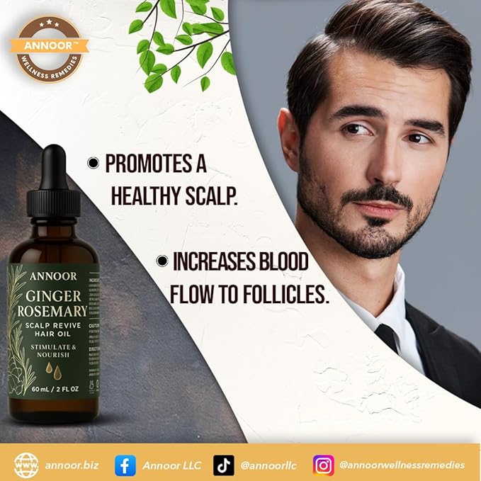 Annoor Ginger Rosemary Hair Oil 2 Fl Oz | Nourish, Strengthen, Shine, and Revitalize for Healthy Hair Growth and Scalp Renewal