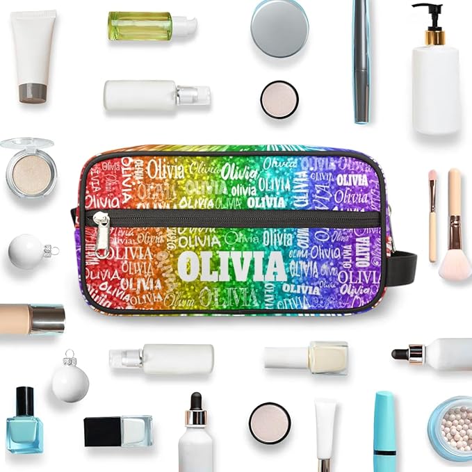 Personalized Name Toiletry Large Cosmetic Bag Red Green Purple Sequins