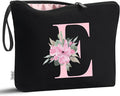 Vavabox A-Z Personalized Makeup Bag, Birthday Gifts for Women Mom, Gifts for Best Friend, Bride Bridesmaid Cosmetic bag (E, 02-Black)