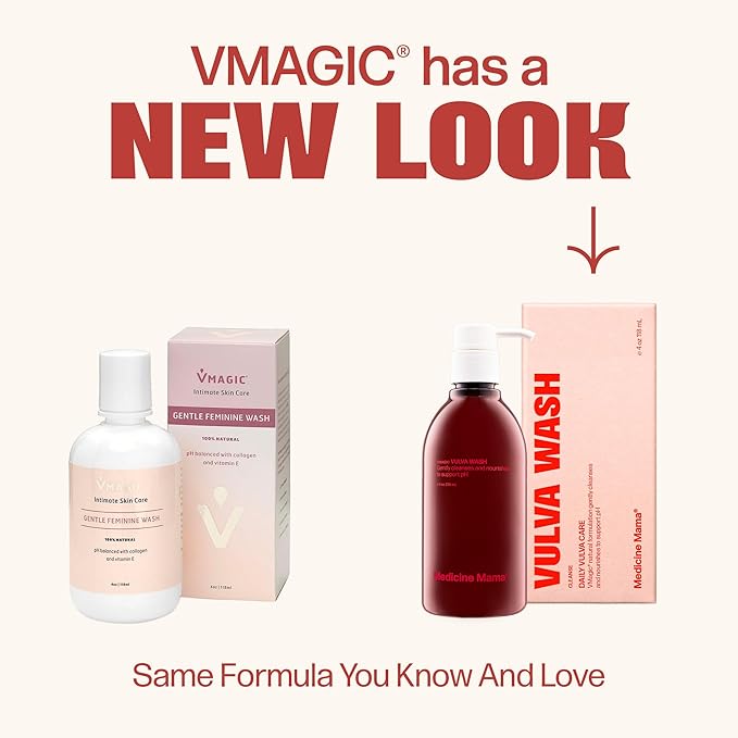 Medicine Mama's Apothecary VMAGIC Gentle Feminine Wash pH Balanced to Cleanse and Rejuvenate Intimate Skin with Chamomile, Collagen, Vitamin E and Sage – Hormone Free – 3 Pack, 8 oz Each