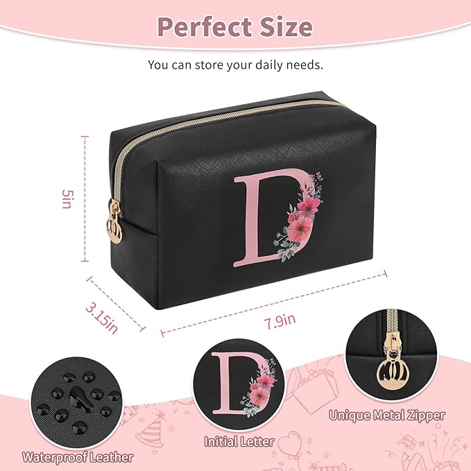 Initial Makeup Bag for Women, Travel Makeup Bag Small Cosmetic Bag, Birthday Gifts for Girls and Women, Teen Girls Gifts Trendy Stuff, Personalized Gifts for Grandkids Teacher Friends Bride Bridesmaid